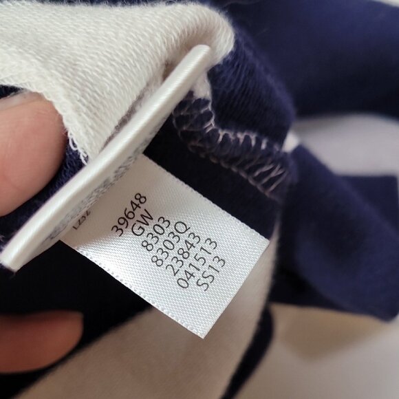 Navy & White Striped Casual Drawstring Waist Cotton Dress Short Sleeve Scoop Nec - Picture 12 of 14